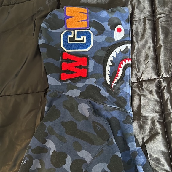 BAPE BLUE CAMO SHARK FULL ZIP HOODIE SZ L - Picture 3 of 5